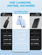 Portable Charger with Built-in Cables and Wall Plug, 10000mAh PD20W USB C Power Bank Fast Charging with LED Display, External Battery Pack Travel Essentials Compatible with iPhone, iPad, Samsung Blue