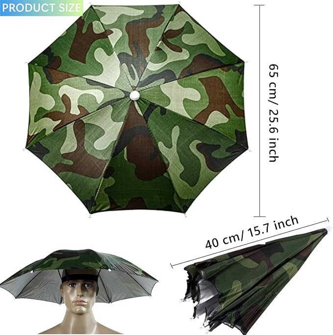 3 Pack Umbrella Hat, Sports Head Umbrella Hats for Adult Women, 26" Diameter Folding Waterproof Rainbow Fishing Headwear for Outdoor Party Beach Hiking