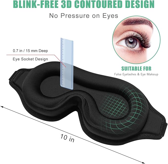 BeeVines Sleep Mask, 2 Pack 3D Contoured Sleeping Eye Masks for Lash Extensions, Night Molded Covers with Adjustable Strap, Eye Shade Cover Lashes Extension for Traveling Yoga Nap(Black & Blue)