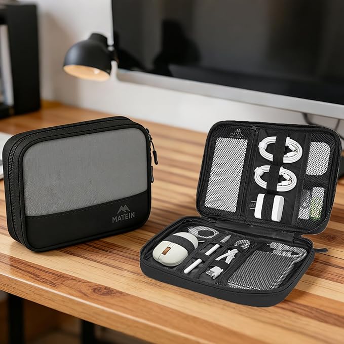 MATEIN Travel Electronics Organizer Case 2 Pack, Lightweight Cable Bag for Travel Essentials, Water Resistant Charger Organizer Case for Charging Cords, Earphones, Stylus Pens & Phone