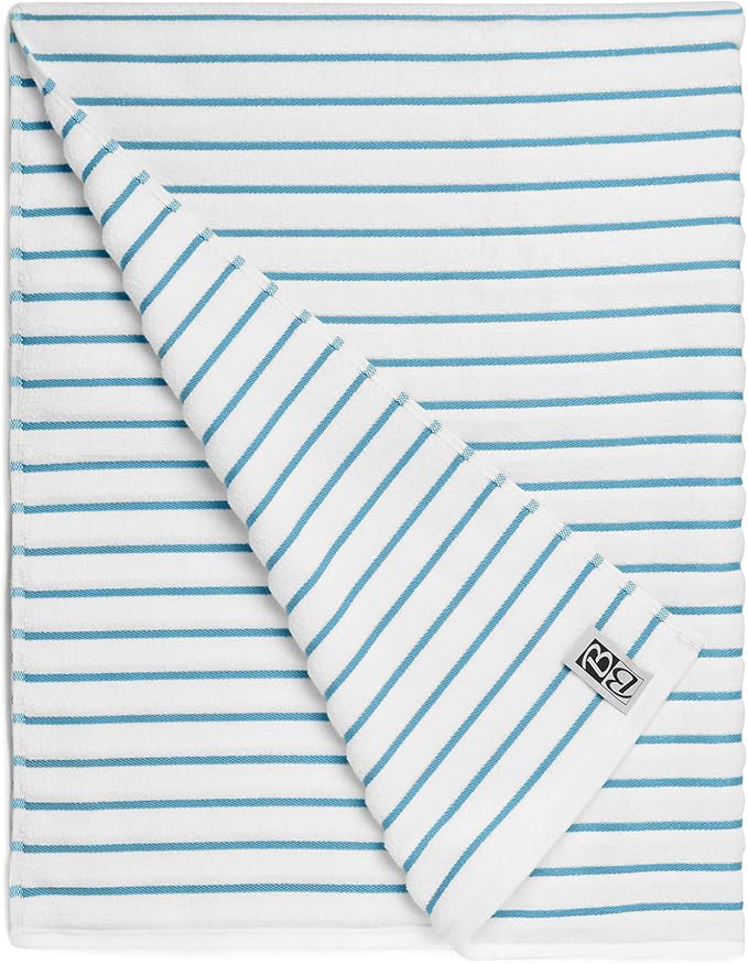 Black & White Brands Brazilian Beach/Pool/Bath Towel - Ultimate Absorbent Luxury XL 36x70 100% Cotton Wave (4 Towels, Turquoise Poly Stripe)