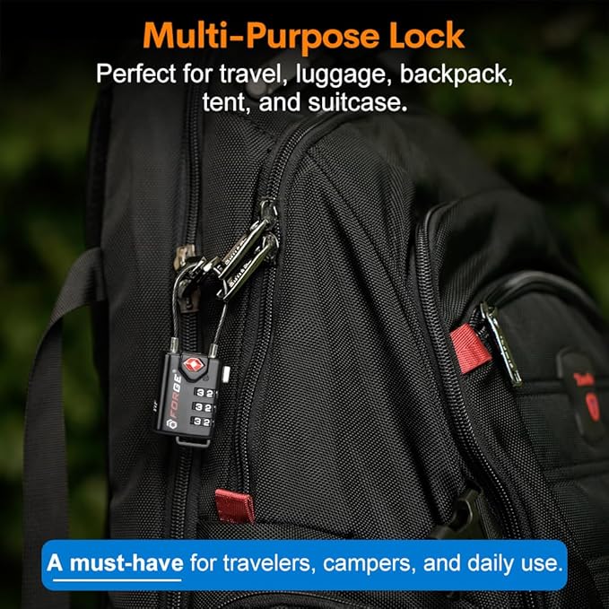 TSA Approved Cable Luggage Locks, Re-settable Combination with Alloy Body