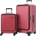 Kaleenie 2 pieces 20/29 Aluminum Frame Carry On and Checked Luggage Set with Side Opening, Lightweight Hardshell ABS+PC Trunk Suitcase with TSA Lock, 360° Universal Wheels & Adjustable Handle,Wine Red