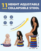 2 Pack Portable Collapsible Stools - Adjustable Folding Stool for Adults, Retractable Foldable Seat with Load Capacity 400lbs for Camping, Hiking, Fishing, Outdoor/Indoor, Multicolored