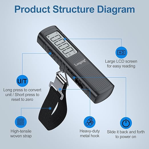 Battery-Free Digital Luggage Scale, 110lbs/50kg Portable Handheld Hanging Scale for Luggages, Suitcases, Backpacks & Bags, Easy Weighing for Travel, No Need Batteries (Black)