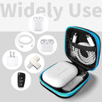 Square Earbud Case Portable EVA Carrying Case Storage Bag Tech Pouch Cell Phone Accessories Organizer with Carabiner for Earphone, Earbud, Earpieces, SD Memory Card, Camera Chips, Blue