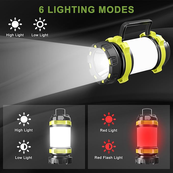 AlpsWolf Camping Lantern Rechargeable , Alpswolf Camping Flashlight 4000 Capacity, 6 Modes, IPX4 Waterproof, Led Lantern Camping, Hiking, Outdoor Recreations (2pack-Green)