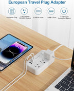Type E F Plug Adapter, Germany France Travel Plug Adapter with 3 Outlets 3 USB Ports，Schuko Plug Power Adaptor for US to Europe EU Spain Iceland Korea Greece Norway Russia German French, 4ft