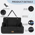 JOEJOY Dog Car Seat for Medium/Large Dogs - Reversible Dual-Sided Travel Dog Car Bed with Memory Foam, Washable Pet Booster Seat for Do gs up to 55 lbs or 2 Small Dogs, 2 Safety Leashes, Black