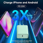 iPhone 17 16 15 Charger Fast Charging, 3 Pack PD 20W USB C Charger with 10FT Cord, USB C Cable Type C Chargers Block for iPhone 17/17 Pro/17 Pro Max/16/16 Plus/16 Pro/16 Pro Max/15/15 Pro（Green）