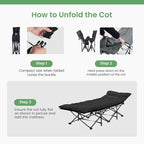 OLIXIS Folding Camping Cot, Rollaway Bed, Portable Camping Bed for Indoor & Outdoor, Sleeping Cot for Adults, 3.5'' Cushion, 440 lbs Sturdy Frame, Quick Setup, Compact Carry & Storage, Black