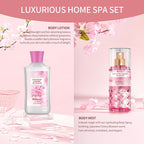 Bath and Body Gift Set for Women and Girls, 2PC Travel Size Self Care Spa Kit with Body Lotion and Body Mist Spray, Japanese Cherry Blossom Floral Scent, Gift for Teens Mom Bride Friends
