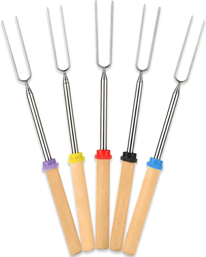 BEARCLAW Smores Sticks for Fire Pit - Accessories for Campfire Marshmallow Roasting Sticks Smores Kit Outdoor-Smore Skewers Hot Dog Fork For Outside, Camping Essentials Bonfire Gear Long 32" 5 Pack