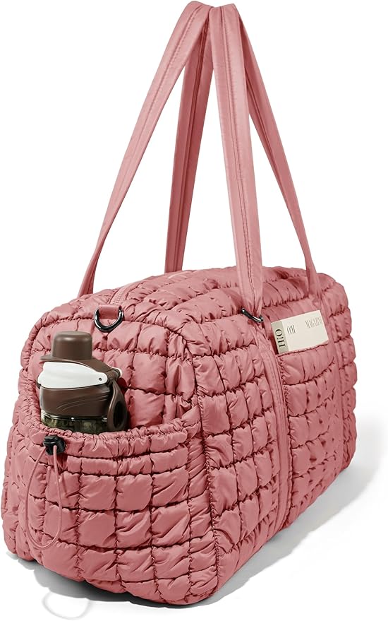 Quilted Travel Duffle Bag for Women Medium Weekender Bag Puffer Overnight Bag Large Soft Puffy Duffel Bag Carry-On Gym Bag Lightweight Personal Item Travel Bag for Trips Business Sport Airplane