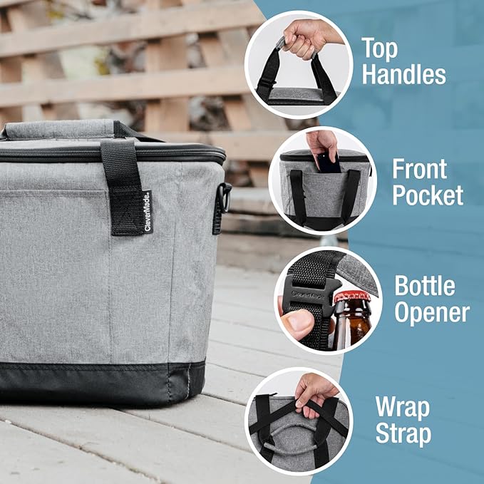 CleverMade Tahoe Collapsible Cooler Bag – Medium Portable Cooler Bag for Travel, Foldable Insulated Cooler for Beach, Picnic & Road Trips, Holds Up to 30 Cans, Leakproof Soft Carry Cooler