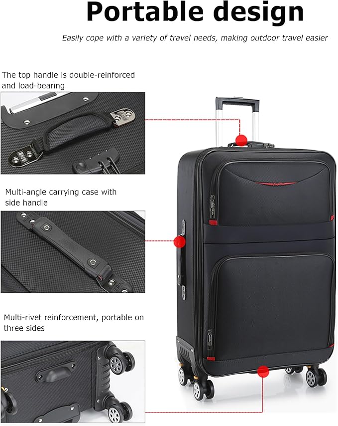 feilario 24in 2 Piece Softside Business Luggage Sets Waterproof Carry On Luggage Suitcase with Double Spinner Wheels - Black