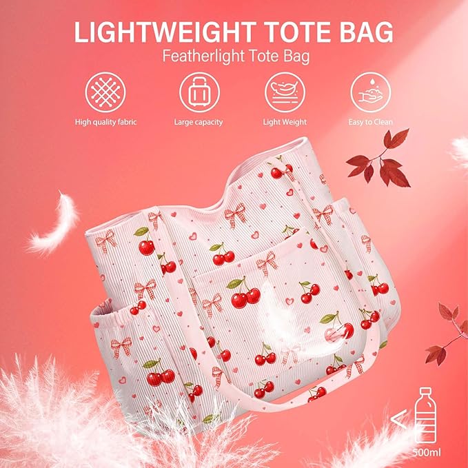 Corduroy Tote Bag for Women,Large Capacity Cute Tote Bags With 6 Pockets,Crossbody Shoulder Handbag for Work Travel Gym