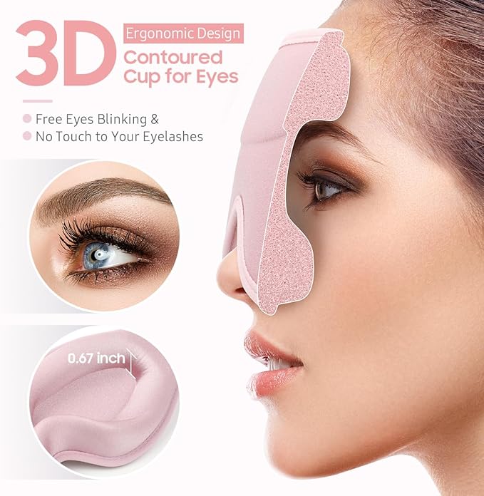 BeHoomi Sleep Mask, Premium Eye Mask for Sleeping, Total Blackout, Super Soft Comfort, Adjustable Fit, Upgraded 3D Ergonomic Designed Sleeping Mask for Home, Office, Travel, Meditation, Yoga, Pink