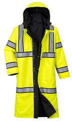 Portwest UH447 Waterproof Reversible Raincoat Hi Vis Reflective Long Safety Rain Jacket Yellow/Black, 4X-Large