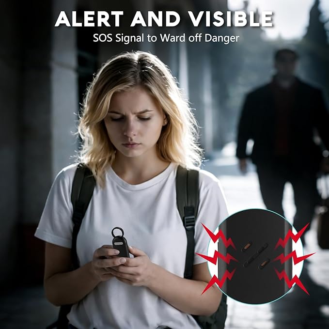 Personal Safety Alarm for Women – 135dB Loud Siren & Strobe Light, Anti-Loss Locking Pin, Rechargeable USB-C, Keychain Design, Works with Apple Find My, for Women/Kids/Seniors – Black