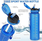 Water Bottle with Straw 1L,Boys Water Bottles with Straw 1 Litre,Waterbottle Leak-Proof Sports Water Bottle,Plastic Drinks Bottles Toxin Free，Bpa-Free (Dark Blue)