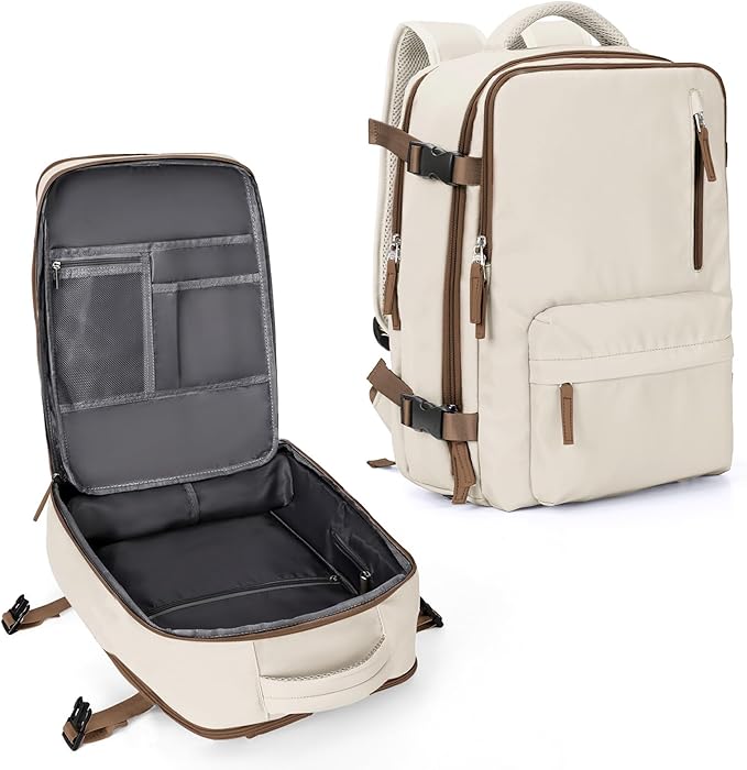 WONHOX Travel Backpack Women, Carry On Backpack for Men, Hiking Laptop Backpack Waterproof Outdoor Sports Rucksack Casual Daypack, Beige Brown