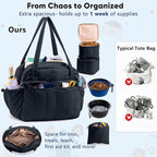Dog Travel Bag for Supplies, Airline Approved Pet Travel Organizer with 2 Food Containers & Collapsible Bowls, Large Capacity Dogs Tote Bag for Weekend, Stylish Dog Mom Gift for Pet Lovers