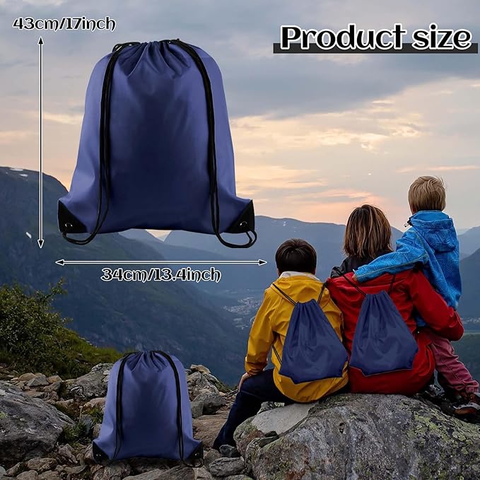 PLULON 15 Pcs Navy Blue Drawstring Bags Drawstring Backpack Bulk, String Backpack Cinch Sack Sport Gym Bags for Yoga Traveling Outdoor Sports