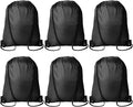 Kuhome 6Pcs Black Drawstring Backpacks Bulk String Bag Cinch Sack Pack Storage Knapsack Polyester Gift Bags Sports Drawstring Bags for Trip Party Gym Bags