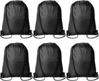 Kuhome 6Pcs Black Drawstring Backpacks Bulk String Bag Cinch Sack Pack Storage Knapsack Polyester Gift Bags Sports Drawstring Bags for Trip Party Gym Bags