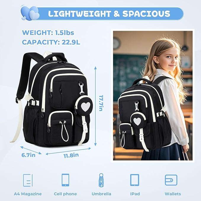 MOONBABY Girls Backpack, Kids Backpack for Girls, School bag for Primary Elementary Teenage, Middle School Students Bookbag