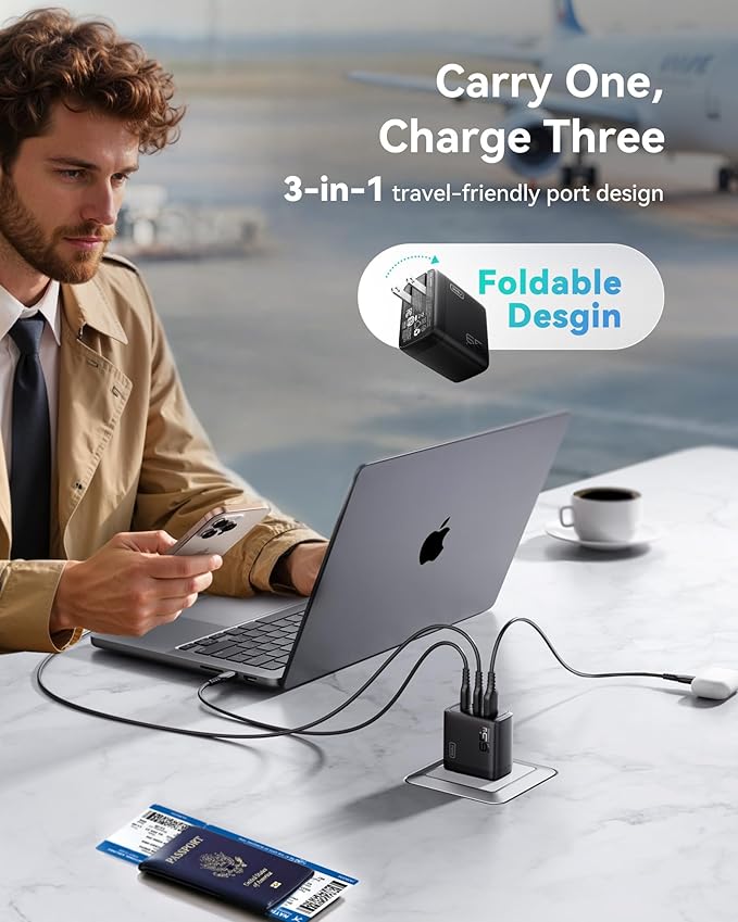 INIU Ultra Slim 10000mAh 45W PD Power Bank & 3-Port 65W PD Fast Charging Compact Type C Wall Charger Combo