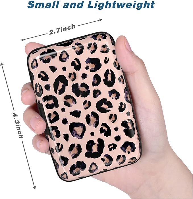Credit Card Holder, Mini Aluminum Card Wallet RFID Blocking Slim Metal Hard Card Case for Women Men, Pink Leopard