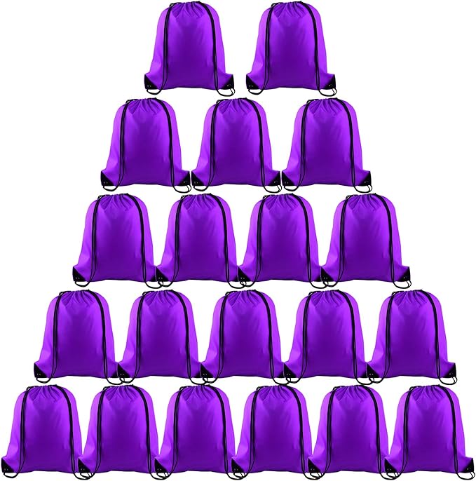 KUUQA 20Pcs Drawstring Backpack Bag Bulk Purple Drawstring Bags String Backpack Sport Gym Sack Bags Foldable Storage Bag for Women Men Shopping Gym Travel Sports