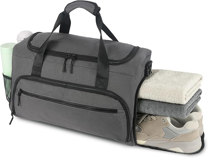 Gym Bag for Men Women, Sport Duffle Bag with Wet Pocket & Shoes Compartment, Water Resistant Overnight Weekender Bag Duffel Bag