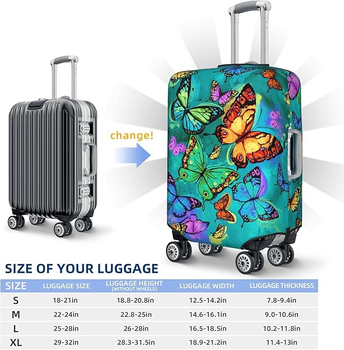 Travel Luggage Cover Suitcase Protector, Rainbow Butterfly Washable Elastic Suitcase Baggage Cover Anti-scratch Double-sided with Zipper Closure for Wheeled Suitcase Fits 25-28 Inch Luggage