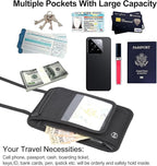 Travel Neck Wallet with RFID Blocking Passport Holder, RFID Blocking Stash Neck Wallet, Neck Storage Bag for Keeping Credit Cards & Travel Documents Safe & Small Change (Black)