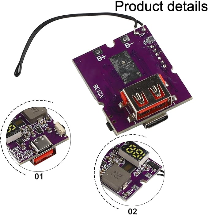 22.5W Fast Charging Power Bank Module with Digital Display, PD3.0 QC4+ Support, 5A Output, for 3.7V 21700 Batteries, High Efficiency up to 96%, for DIY Portable Chargers(A+C Digital display)