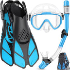 Ubekezele Snorkeling Gear for Adults Men Women,4 in 1 Snorkel Set with Panoramic View Diving Mask Anti-Fog Anti-Leak,Dry Top Snorkel,Fins and Travel Bag for Swimming,Snorkeling and Travel Diving
