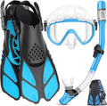 Ubekezele Snorkeling Gear for Adults Men Women,4 in 1 Snorkel Set with Panoramic View Diving Mask Anti-Fog Anti-Leak,Dry Top Snorkel,Fins and Travel Bag for Swimming,Snorkeling and Travel Diving