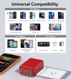 [2-Pack] Flat USB C Wall Charger,40W Fast USB C Charger Block,4-Port PD Power Adapter +QC Wall Plug Multiport Type C Charging Block Cube Compatible with iPhone 17 16 15 14 13 12 Pro Max XR XS 8 7(Red)
