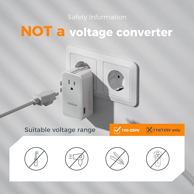TESSAN Universal Travel Adapter 70W, Ultra Thin International Power Adapter with 4 USB Ports (3 USB C), Worldwide Plug Adaptor for US to European UK Australia Spain France Ireland (Type C G A I)