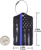 2 Pack Luggage Tags for Suitcases, PU Leather Bag Tag with Privacy Cover Address Card Travel Essentials-Blue Line American Flag
