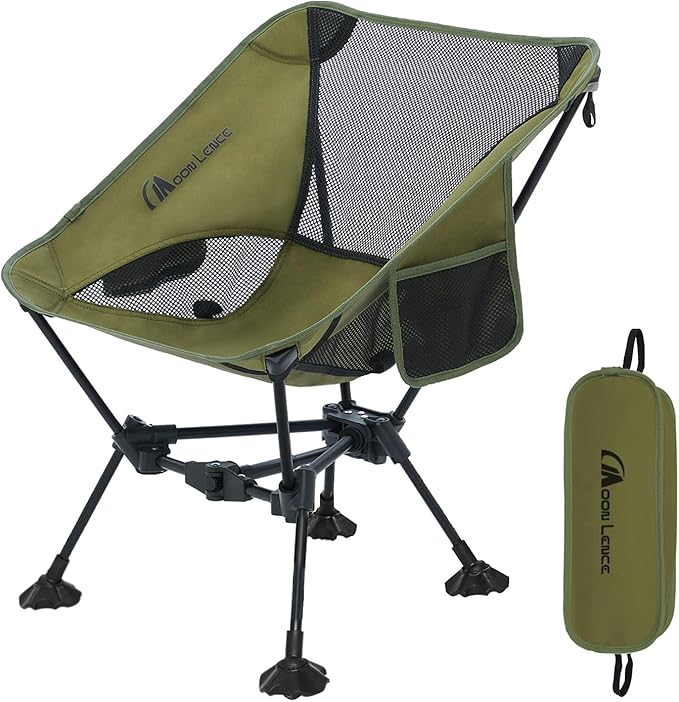 MOON LENCE Portable Camping Chair，Lightweight Backpacking Hiking Chairs,Compact,Foldable,with Anti-Sinking Large Feet for Beach,330 lbs Capacity (Green, Standard)