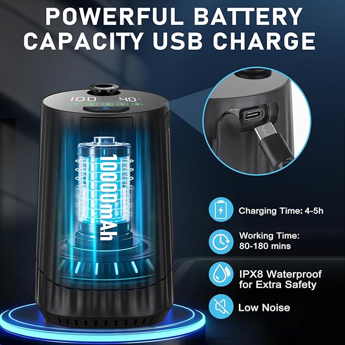 Portable Shower for Camping Essentials: 10000mAh Rechargeable Battery Powered Shower, IPX8 Waterproof Camp Shower Pump, 5-Speed Outdoor Shower with LED Display, Camping Gifts for Men, Dog Bath, Hiking