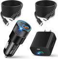 USB C Wall/Car Charger,38W Dual USB-C+USB-A Cigarette Lighter Adapter, 20W Fast Charging Block+2 X 6FT Type-C Cables for iPhone 16,16e,15,Samsung S25, S24 Ultra Pixel Cargador para Carro Plug