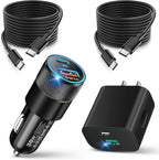 USB C Wall/Car Charger,38W Dual USB-C+USB-A Cigarette Lighter Adapter, 20W Fast Charging Block+2 X 6FT Type-C Cables for iPhone 16,16e,15,Samsung S25, S24 Ultra Pixel Cargador para Carro Plug
