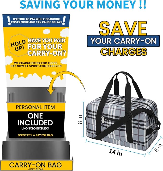 Apenze Small Gym Bag 14 inch lightweight Carry On Mini Duffel Bag for Travel Sport - Gray white plaid