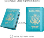 WALNEW Passport Holder for Travel, RFID Passport Cover Wallet for Women Men, PU Leather Passport Book Card Holder Case with Pen, Travelling Essentials for Flying