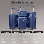 4 Piece Luggage Set, Hardside Expandable Lightweight Suitcase with 360° Mute Spinner Wheels Luggage Sets, TSA Lock, 14/20/24/28 Inch Travel Luggage for Men, Women and Girls (Navy Blue)